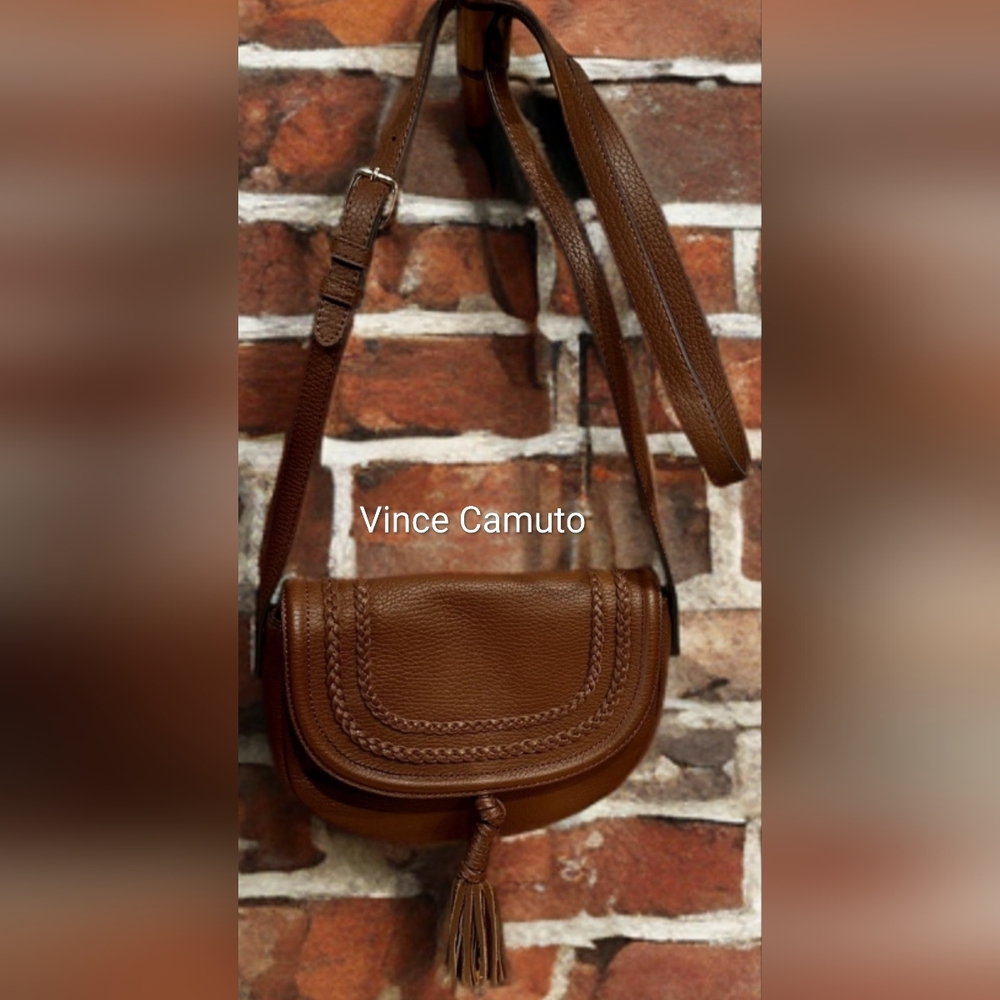 Vince Camuto Brown Cognac Leather Crossbody Handbag